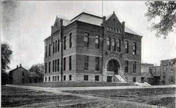 Black and white photograph depicting the front exterior of the Fairfield Public Library. 