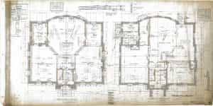 Original blueprint of the Cherokee Public Library. showing the basement and first floor plans.
