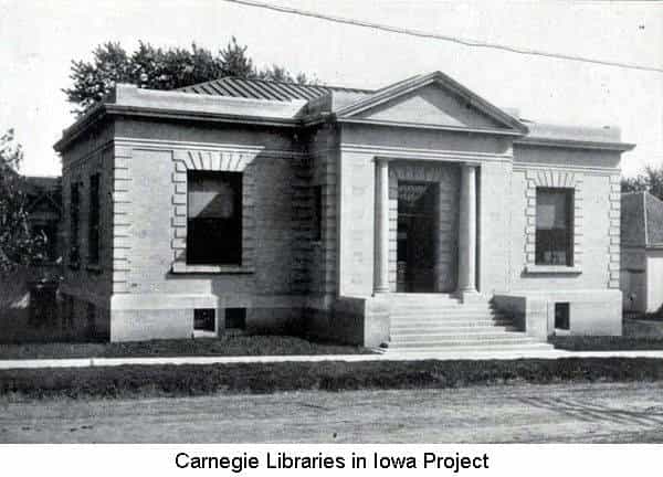 Black and white image showing the exterior of the Denison Public Library. Taken from the 3rd Report of the Iowa Library Commission, coverage 1905-1906. (Published in 1907), opposite page 35.