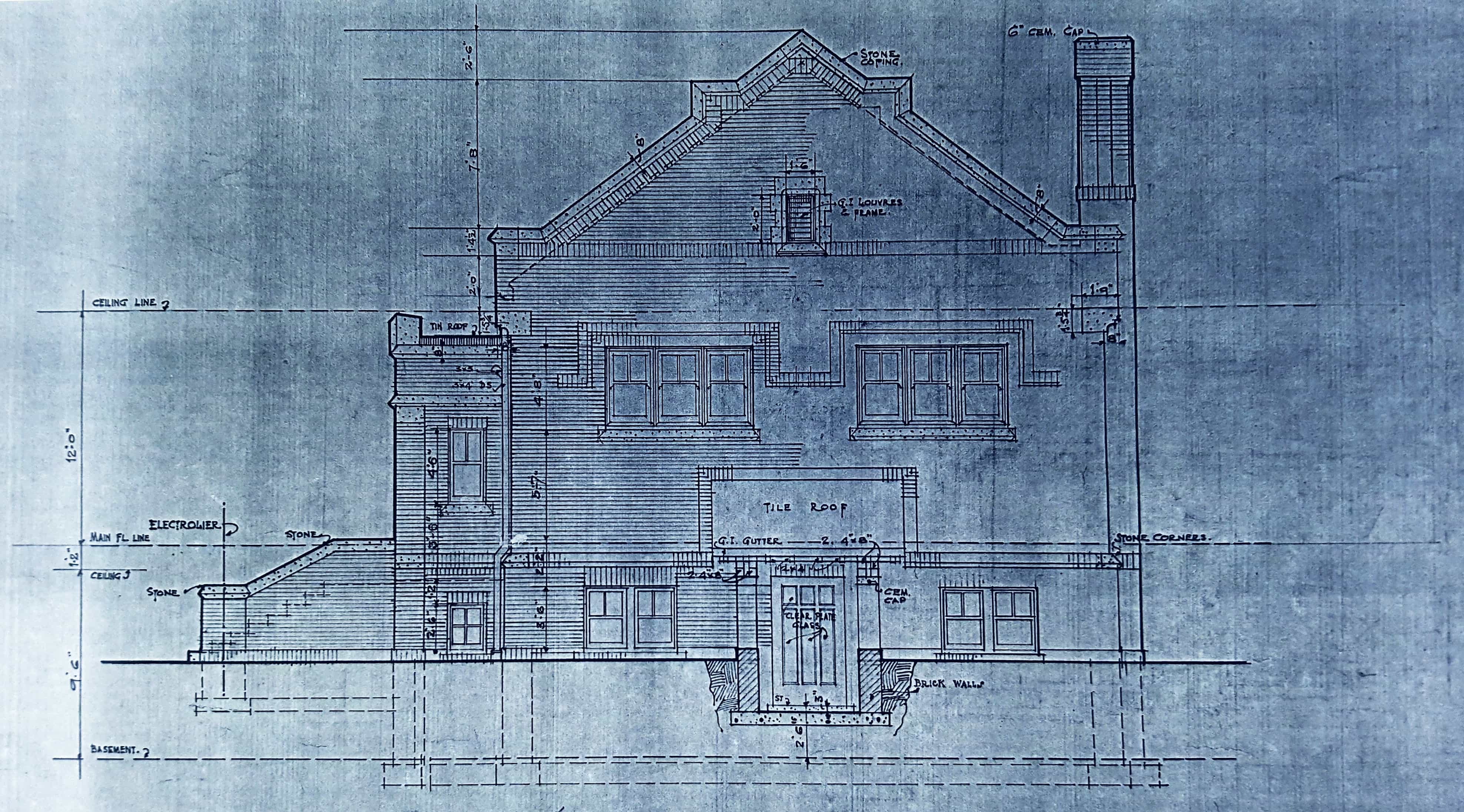This 1916 blueprint was drafted by architect F.A. Henninger of Omaha, Nebraska. It depicts a cross section of the plan for the Malvern Public Library.