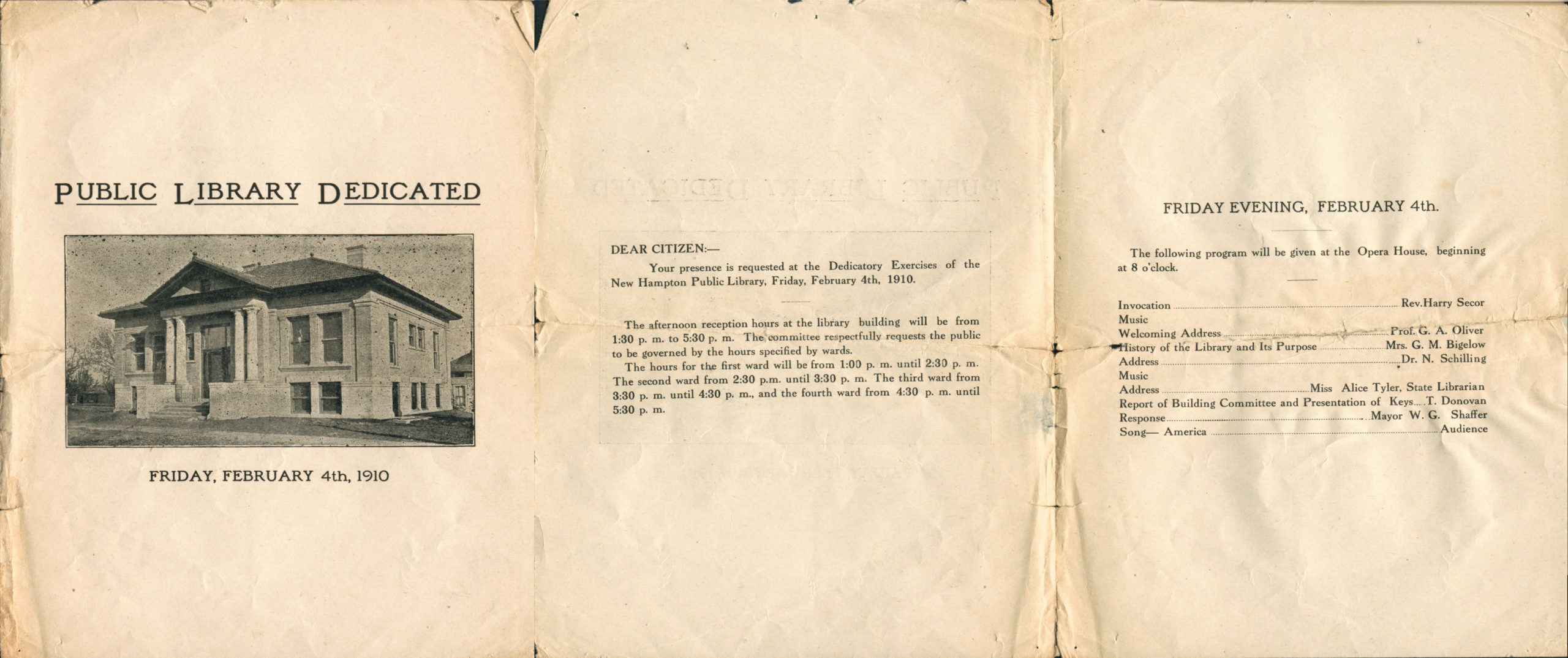 New Hampton1910Feb4LibraryDedicationProgram Carnegie Libraries in